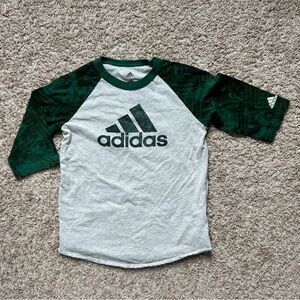 Adidas Boys Baseball Tee I Size Small I Green Grey Logo Raglan Shirt